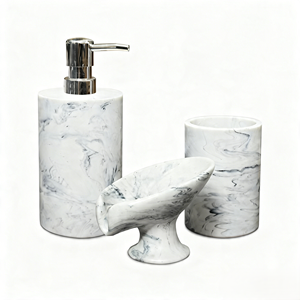 Ensemble de trois pièces en résine <span class=keywords><strong>effet</strong></span> <span class=keywords><strong>marbre</strong></span>, porte-<span class=keywords><strong>brosse</strong></span> de toilette pour la salle de bain à domicile - Emballé dans une boîte cadeau - Product Image 5