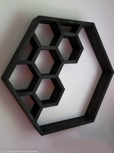 Estante de pared de nido de abeja grande, estantes para libros, sala de estar, estante de aceite esencial de cristal triangular <span class=keywords><strong>hexagonal</strong></span> de madera maciza - Product Image 3