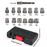 6.35mm-19mm Bolt Nut Remover Socket Set Car Tool Kit Damaged Screw Extractor 14pcs Cr-Mo Steel Hand Tools