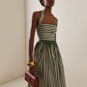 <span class=keywords><strong>Abito</strong></span> da donna elegante a righe verdi con scollo all'americana, <span class=keywords><strong>plissettato</strong></span>, a trapezio, sexy, per feste estive, personalizzabile all'ingrosso - Product Image 1