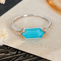 Bague en pierre hexagonale double couche Dunli, cristal blanc naturel, turquoise bleue, géométrique, bicolore, argent S925 plaqué or pour femmes