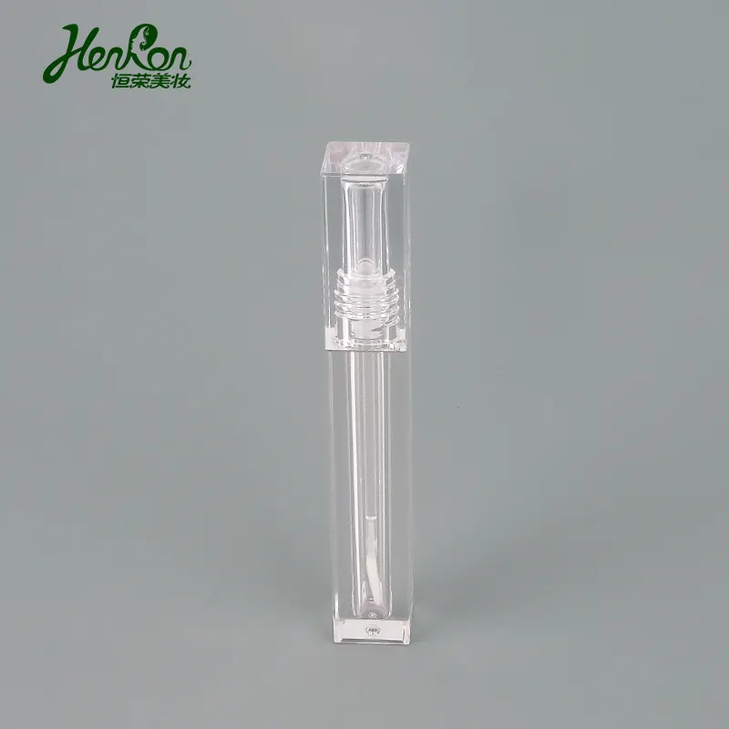 3.5ml 스퀘어 클리어 투명 립글로스 튜브 지팡이 사용자 정의 로고 컨테이너 빈 화장품 립글로스 튜브 실버 라인