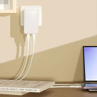 Chargeur mural ultra-fin 65W GaN double Type-C PD3.0 à charge rapide pour ordinateur portable, téléphone portable et montre connectée avec prises pliables