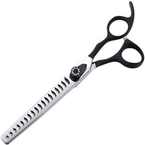 Juego de Tijeras de Peluquería Canina 440C de Acero Inoxidable con Mango Negro, Tijeras de Entresacar, Curvas, Rectas y de Espina de Pescado para Cortar el Pelo de Perros - Product Image 1