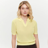Polo en tricot pour femme 2026, manches courtes, respirant, ajouré, col en V, style vintage, décontracté, pour l'été