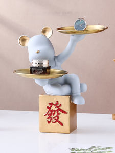 Luxury Key Storage Tray and Violent Bear Ornament <b>Resin</b> Crafts for TV Cabinet Desktop Entrance Housewarming New Home Gifts - Product Image 5