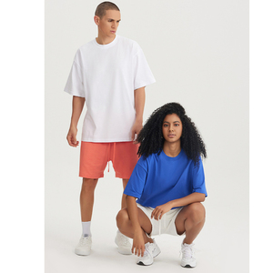 T-shirt à manches courtes en pur coton robuste couleur terre épaule ample large pin rue marque à la mode sport rétro japonais - Product Image 5