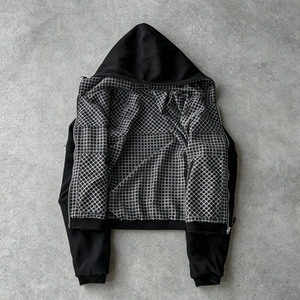 OEM Custom Streetwear Heavyweight Oversized Boxy Vintage Washed <strong>Reversible</strong> Plaid <strong>Zip</strong> up Waffle Knit Long Sleeve Hoodies for Men - Product Image 3