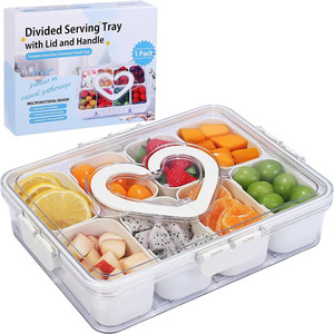 Kitchen Portable Plastic <b>Spice</b> Storage Container Snack Storage Box Snackle Box Clear Divided Serving <b>Tray</b> with Lid and Handle - Product Image 6