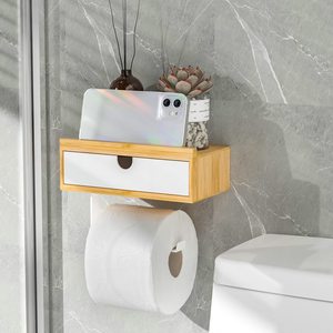 Étagère de rangement en bois pour salle de bain avec tiroir, porte-papier toilette mural pour mouchoirs et lingettes, forme rectangulaire, durable - Product Image 1