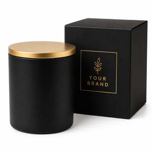 Bocaux à bougies de luxe noirs et dorés avec couvercle en métal doré et boîte cadeau pour marques à label privé, logo personnalisé - Product Image 1