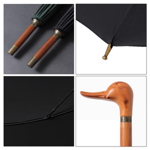 Duck Head Straight <b>Umbrella</b> Windproof for Men Women Vintage Solid Wood Handle Aluminum Alloy Frame Glass Fiber Ribs Business - Product Image 5