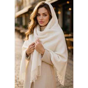 Écharpe à franges blanches, châle et structure ample, idéal pour le temps froid Sal1296 - sal1296-ecru - Product Image 6