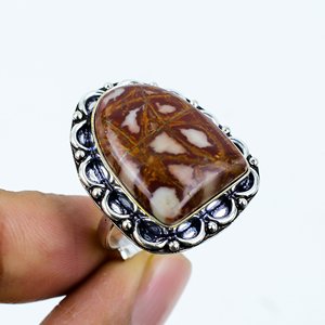 Hermoso anillo bohemio con piedra preciosa de jaspe natural Noreena, plata esterlina 925, diseño unisex. - Product Image 2
