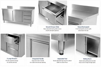 Table de travail de cuisine en acier inoxydable personnalisable à prix d'usine avec portes coulissantes et 3 tiroirs pour restaurant commercial