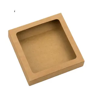 Papel de embalar personalizado personalizado, papel dobrável marrom personalizado 4x4x2 janela coaster caixa de presente com logotipo personalizado