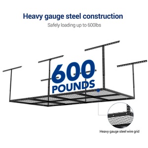 Estante de Almacenamiento Resistente para Techo de Garaje, 1200x1200x1000mm, Organizador de Almacén con Montaje en Techo, Carga Máxima 272KG, Metal y Cartón - Product Image 6