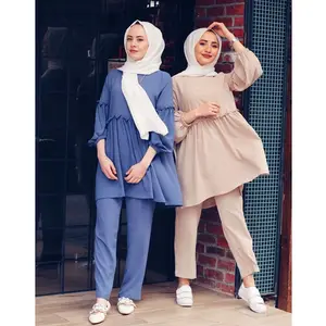 Arabian Set Pakaian Santai Wanita Terbaru, Pakaian Muslim Kasual Lembut Islami Perempuan