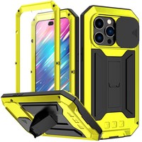 Coque de téléphone armure pour iPhone 15 14 13 Pro Max couverture arrière anti-poussière pour Samsung S23 verre trempé Slide Camera Lid kickstand