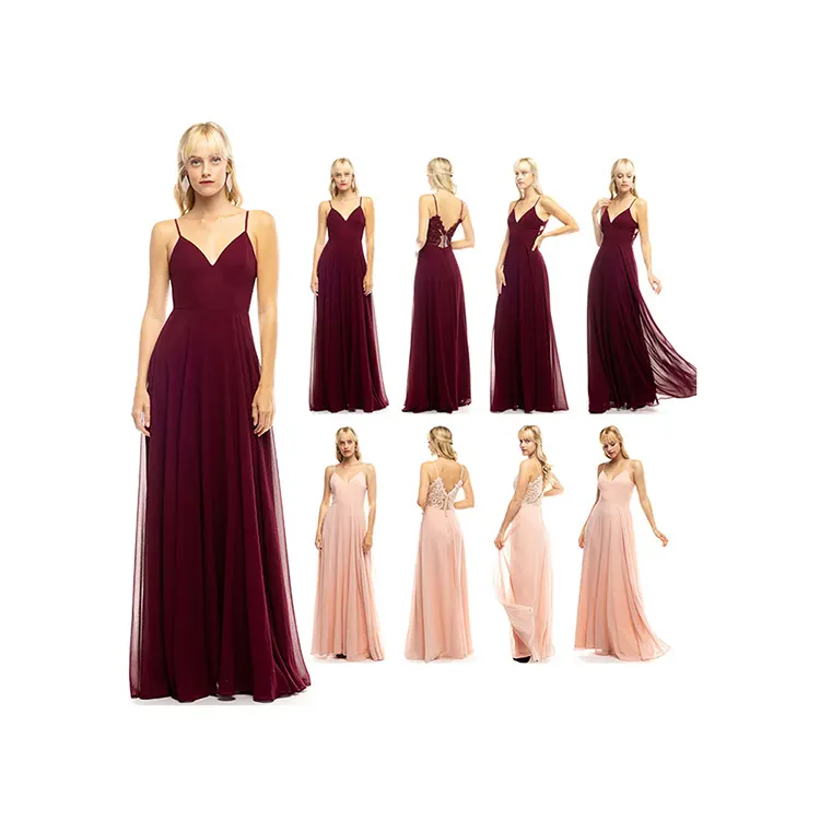 Fashion Custom v-neck backless new bridesmaid dresses long chiffon wedding elegant