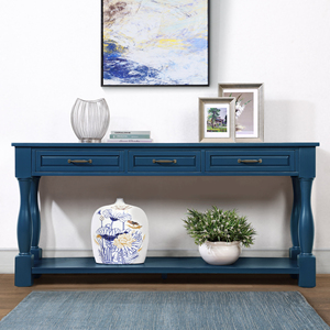 Wood Console <b>Table</b> 63inch 3 Drawers 1 Shelf Entryway Hallway Sofa <b>Table</b> Extra Thick Easy Assembly - Product Image 1