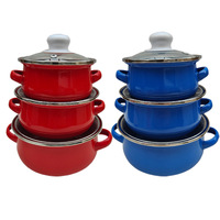 Offre Spéciale 6 Pièces Mini Pot à Soupe à Fond Plat Émaillé 12 + 14 + 16CM Coloré Sans Revêtement Double Oreilles Ensemble de Casseroles avec Couvercle en Verre