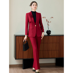 Women's Purple Pants Suit Slim Fit Long Sleeve Professional Formal Wear Anti-Wrinkle Worsteds Business Leisure Banquet - Product Image 4