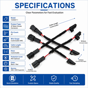 Kabel Konektor 2-Pin 2-Core Pria Wanita Kustom 1534027-1 Wiring Harness untuk Lampu Pintu Mobil Koneksi Plug & Play - Product Image 3
