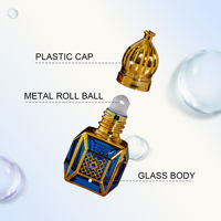 Flacon roll-on en verre octogonal de luxe de 6 ml et 12 ml pour huiles essentielles, flacon de parfum Attar de style arabe avec bouchon en forme de dôme d'oignon doré