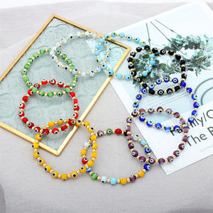 Pulseras de bola redonda de <span class=keywords><strong>Chamilia</strong></span> Unisex, brazalete elástico bohemio, azul, arcoíris, ojo malvado, hecho a mano - Product Image 5