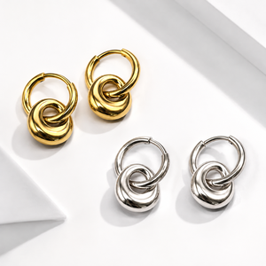 Pendientes de Aro con Diseño de Donut, Acero Inoxidable con Baño de Oro de 14K, Acabado Pulido, en Oro y Plata - Product Image 1