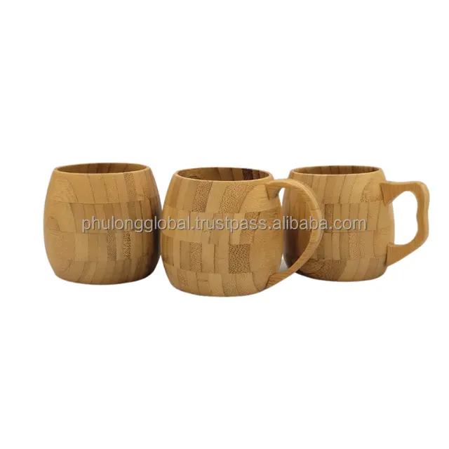 カスタム木製コーヒーカップ環境にやさしいドリンクカップ竹木製コーヒーマグハンドル付き