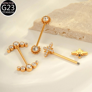 <span class=keywords><strong>Piercing</strong></span> per Capezzolo Freya G23 in Titanio Massiccio con Zirconia Cubica Incastonata, Barra Dritta 14G, Gioiello per Capezzolo da Donna - Product Image 3