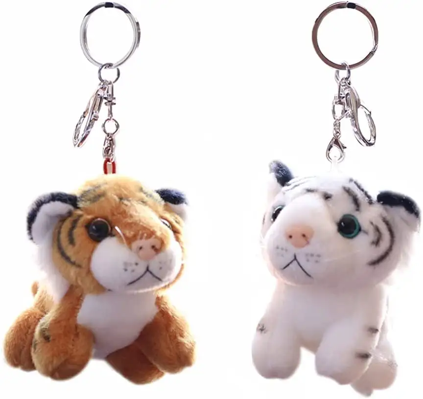 10cm Small Tiger Plush Keychain Animal Toys Brown White Tiger Custom Promotion Gifts
