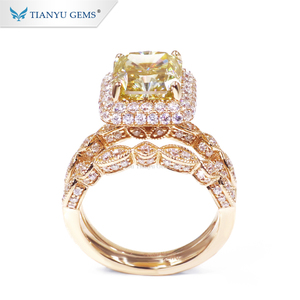 Tianyu Set Cincin Emas Pernikahan, Disesuaikan Moissanite Kuning Potongan Berpendar 3ct - Product Image 5