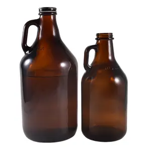 Custom 32oz 64oz 1l 2l แก้วเบียร์ growler ผู้ผลิตโลโก้เบียร์ growler สีเหลืองอําพันล้างแก้วเหยือกเปล่า growlers ผู้ผลิต