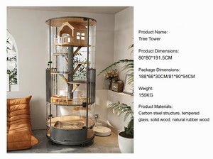 Plataforma de Juego Multinivel con Paneles de Vidrio Templado, Condo con Entrada, Anti-Escape, Villa de Madera Sólida para Gatos de Interior - Product Image 4