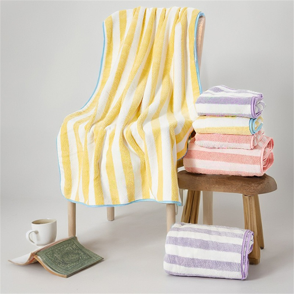 Factory High Quality Coral Fleece Bath Towel Face Towel Soft Absorbent Fast Drying Hair Cap Wraps Striped Shower Towels