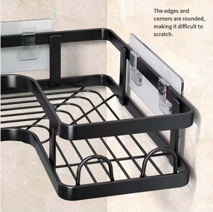 Estante de Ducha Moderno Negro sin Taladro, Nuevo Modelo, Organizador Adhesivo Metálico para Esquina de Baño, Cocina y Hogar - Product Image 4