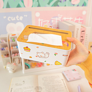 Multifunctional Wood Grain Tissue Box With Phone Stand And Mask Storage Cute Design For Home Bathroom Bedroom <b>Desk</b> Use - Product Image 2