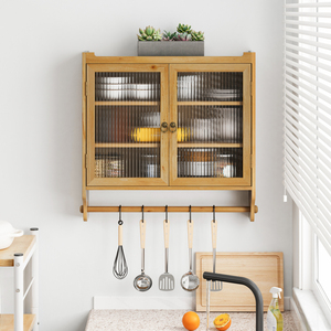 Glass Door Vintage Double Door Wall Cabinet 24.8 In With Three Tiers <b>Storage</b> Towel Rack <b>For</b> <b>Kitchen</b> Bathroom Dining - Product Image 2