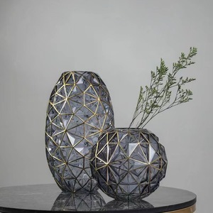 Light Luxury Creative Hydrangea Painted Gold Glass <b>Vase</b> Flower Arranger Living Room Home Glass <b>Vase</b> - Product Image 5