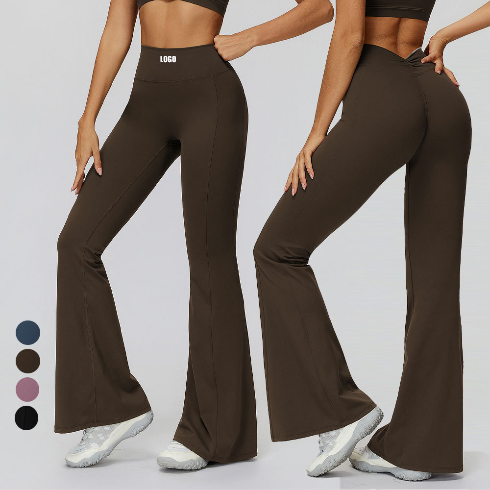 Plus Size Gym Fitness Yoga Leggings Deep V-Waist Design Butt Lift High Waist Flare Yoga Pants Sportswear Women Yoga Leggings