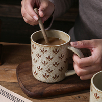 Tasse à thé vintage en poterie rustique, tasse créative en argile, style européen, motif floral, glaçure rétro, design personnalisé, tasse à café en céramique