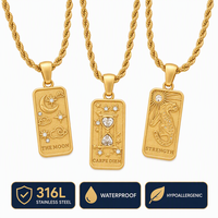 Collier Carte de Tarot en Zircon en Gros, Plaqué Or 18 carats, Chaîne Corde en Acier Inoxydable, Bijoux Tendance