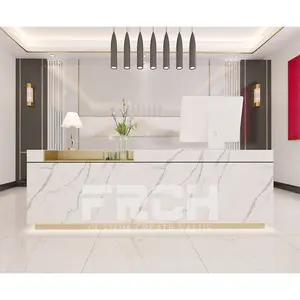 Two Person Large Simple Stone Looking Grey gold spa salon counter front reception desk beauty salon