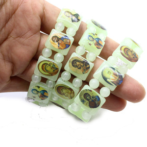 Bracelet en époxy qui brille dans le noir, bijoux élastiques en plastique, 9.5g, bracelet fluorescent avec motif d'icône religieuse - Product Image 4