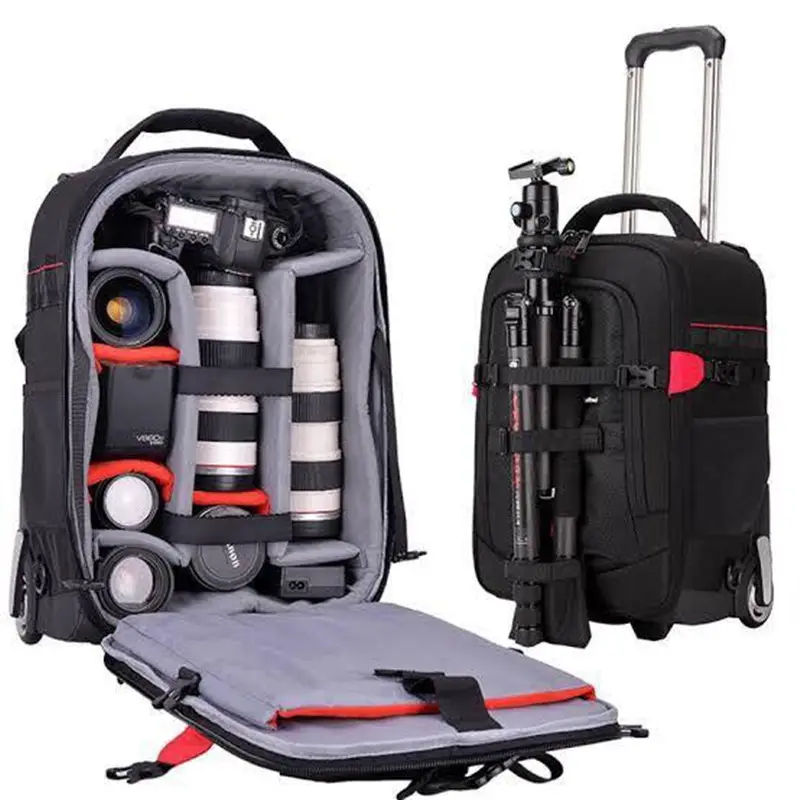 Máy ảnh chuyên nghiệp xe đẩy hành lý túi xe đẩy nhiếp ảnh Túi Máy quay phim kỹ thuật số Ba lô vali du lịch nhiếp ảnh Ba lô