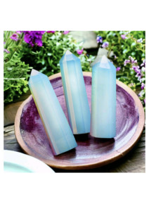 Tour de cristal en opale, pierre d'énergie bleue, décoration spirituelle, cadeau, méditation, équilibre, bien-être, cristal lisse - Product Image 2