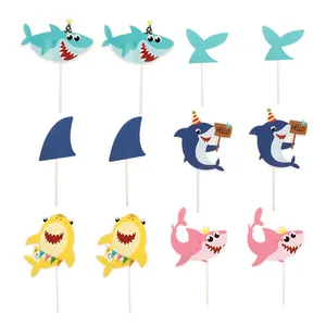 Hot Selling 12PCS Sea Theme Birthday Party Paper Cake Topper Cartoon Character Prints Cake Topper For Boys